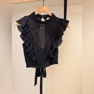 Maeve Black Textured Ruffle Blouse
